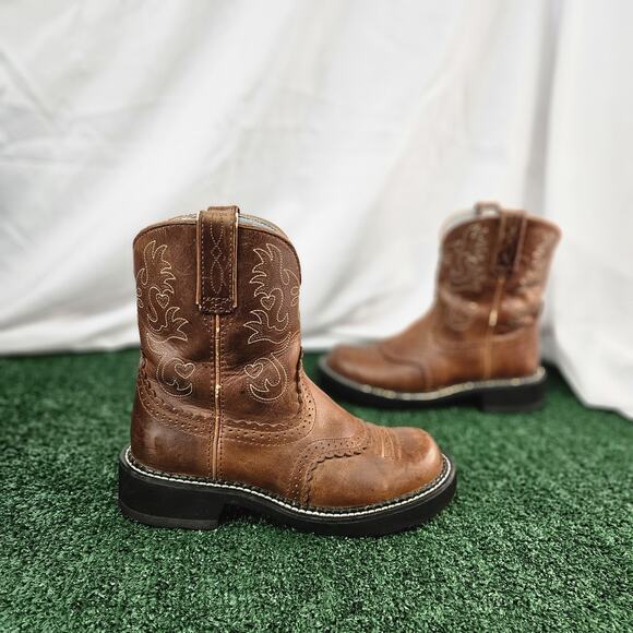 Ariat Fatbaby Western Boots Heart Stitch Brown Leather Round Toe US 6.5B - Picture 1 of 12
